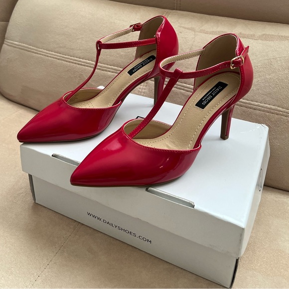 New with Box Comfort Dressy, Classy T-strap Red Heels with Anti-slip Sole - Picture 1 of 14